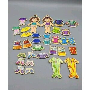 Wooden Magnetic Dress Up Dolls 2 Dolls 30 Dress Up Clothes Pieces
